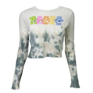 Care Bears Friends Line Up Tie Dye Crop Top Long Sleeve (XS) Thermal Shirt - NWT